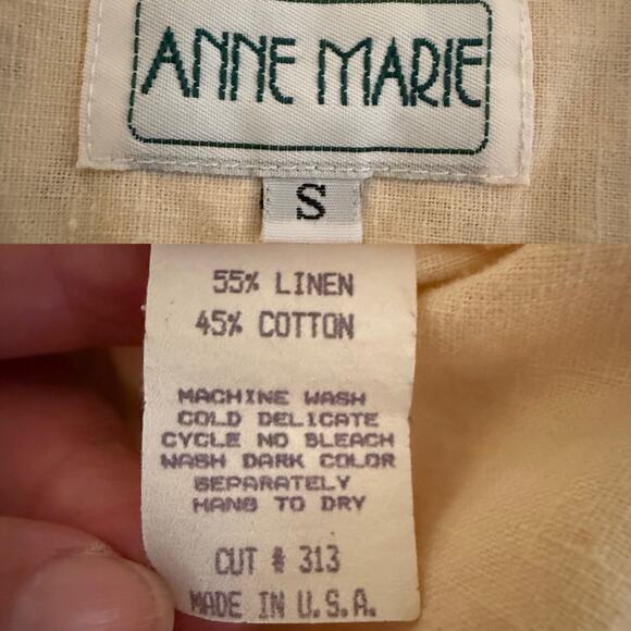 VTG Anne Marie Linen Blend Button Up Shirt Pale Yellow Fall Floral Print SM USA - Picture 9 of 9